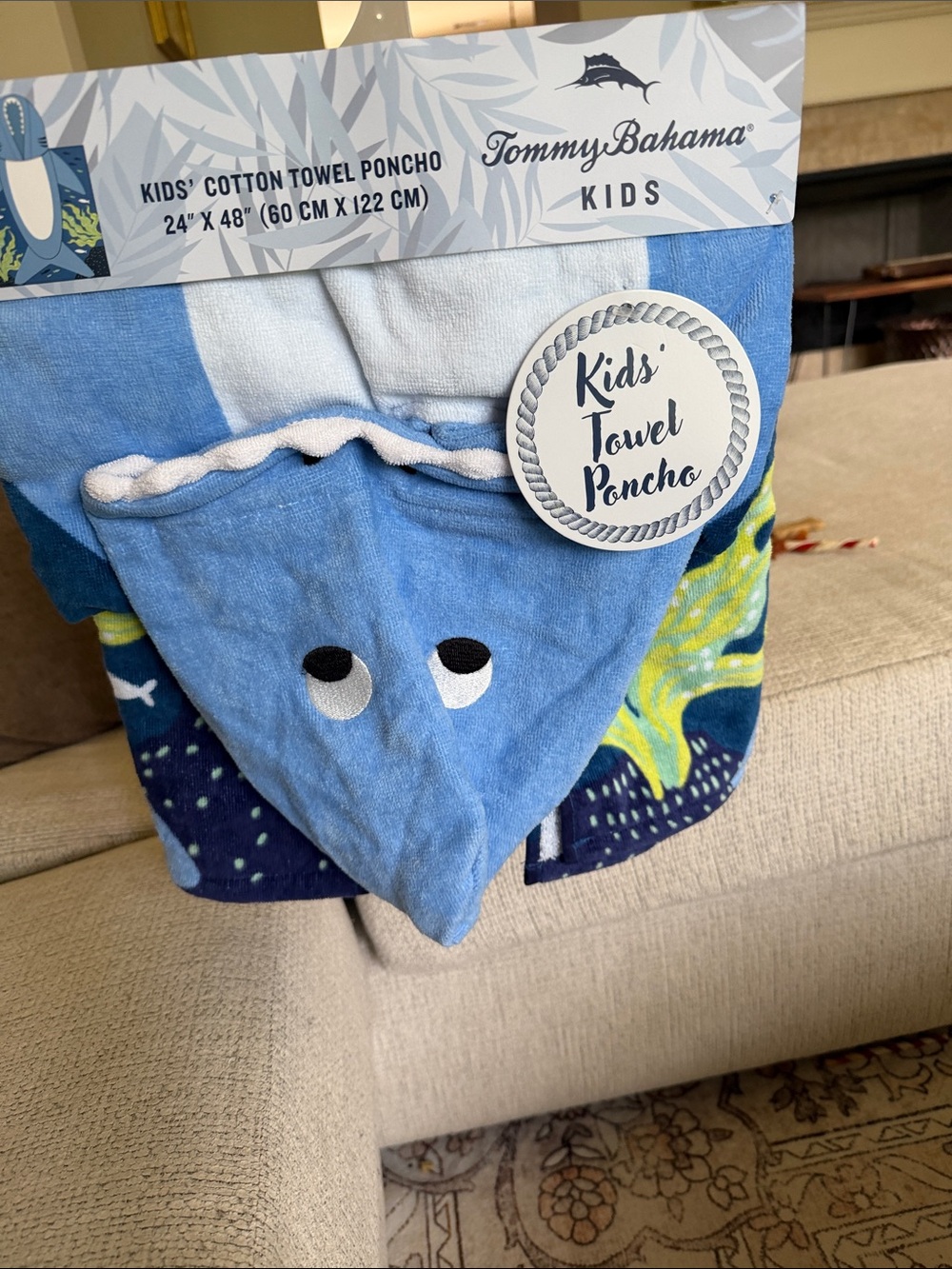 Tommy Bahama Kids Blue Hooded Towel Poncho with Sea Life Print NWT